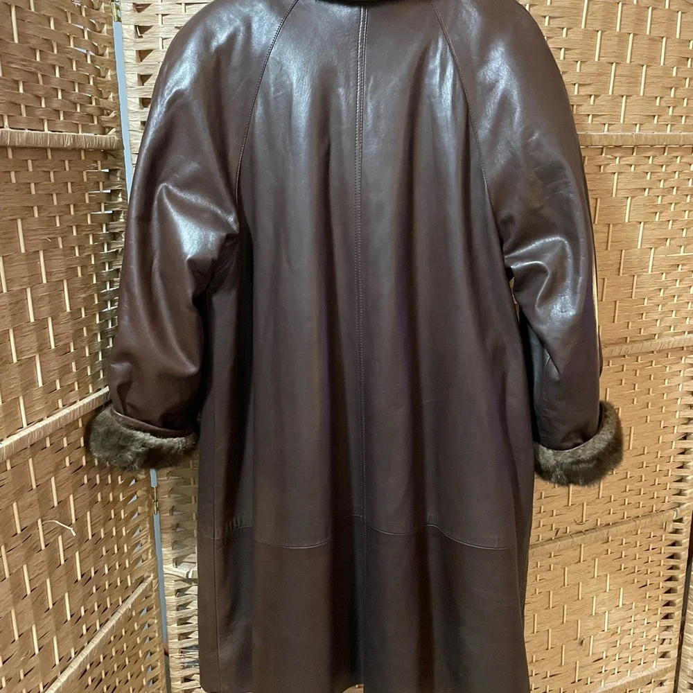 Brown Leather Jacket with Faux Fur Trim - Picture 2 of 11